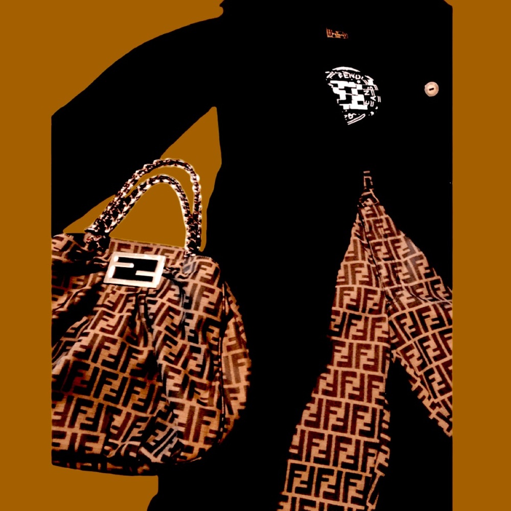 Fendi Vintage Black Brown Monogram FF Logo Zucca print HighWaist Jeans Trousers - Picture 6 of 16
